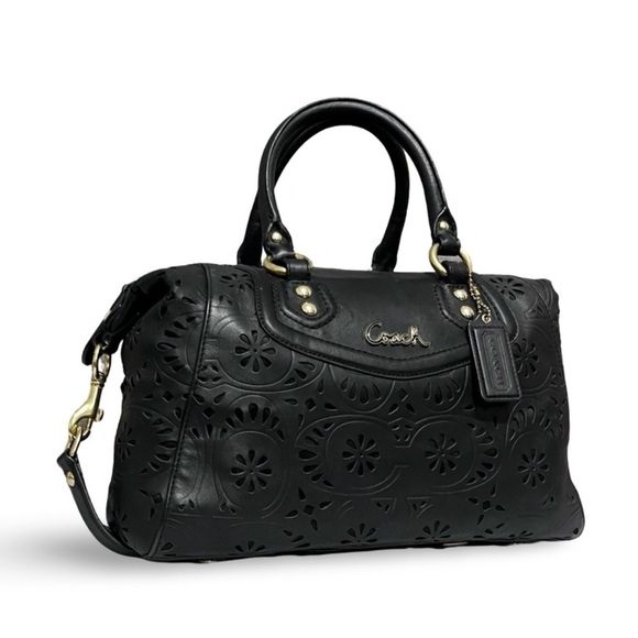 Coach Black Laser Cut Leather Ashley Convertible
Satchel Shoulder Bag Restored - Picture 2 of 10